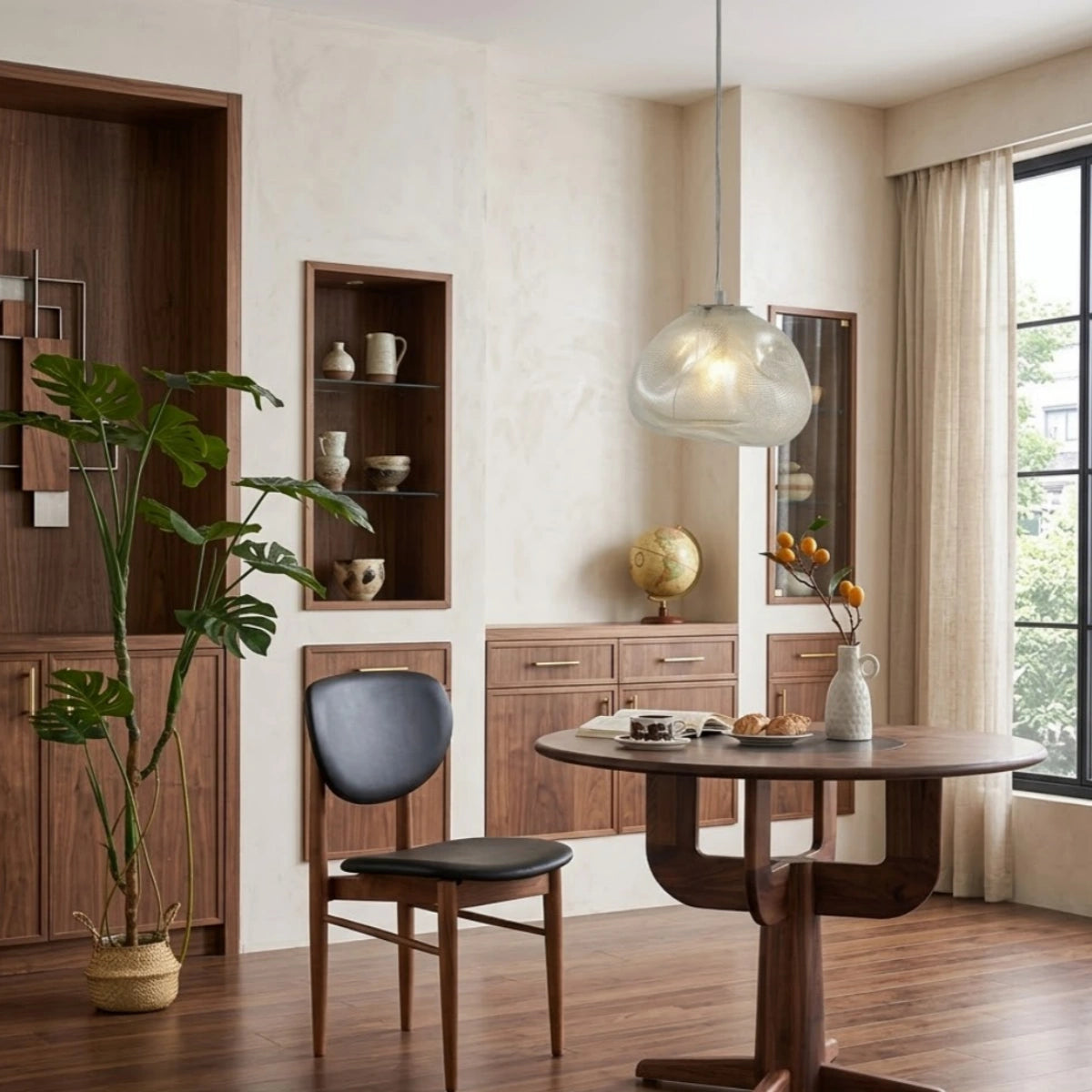 Vetro Minimalistische Glas-Pendelleuchte – Klare/Graue/Bernsteinfarbene LED-Kugel, 3 Größen, Esszimmer
