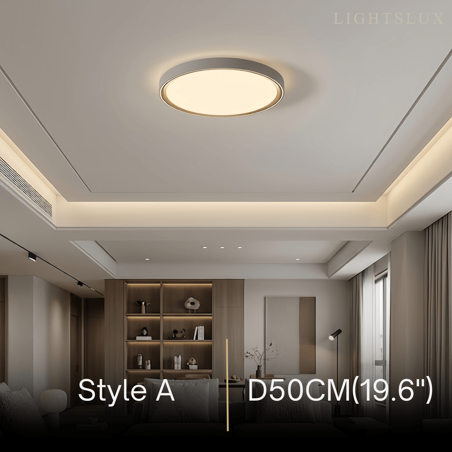 Moderne graue Deckenleuchte „Embrace“ – Metallrahmen, quadratisch/rund, fürs Schlafzimmer