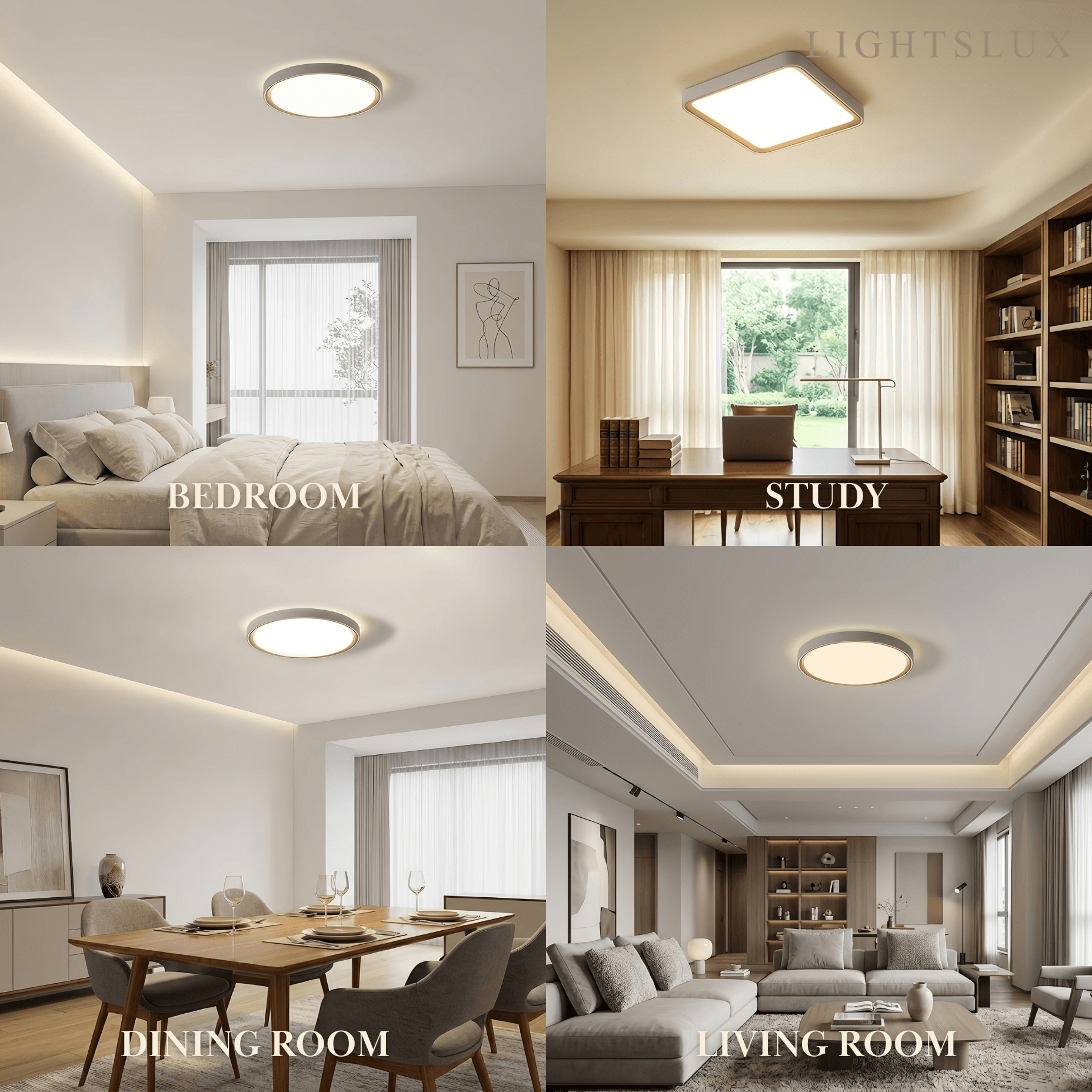 Moderne graue Deckenleuchte „Embrace“ – Metallrahmen, quadratisch/rund, fürs Schlafzimmer
