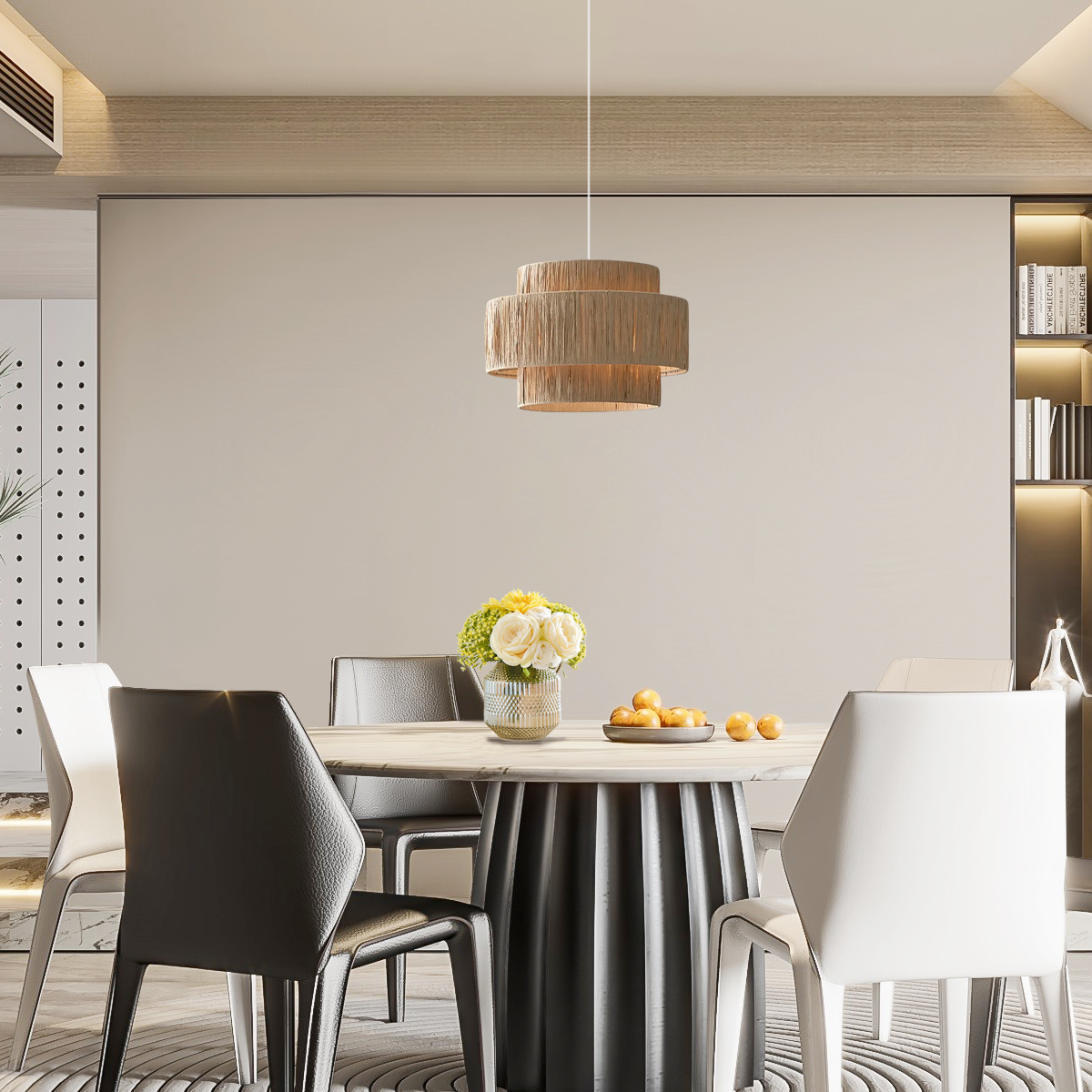 Pendant Light & Ceiling Light- Metal & Paper Streamer Shade for Dining Room