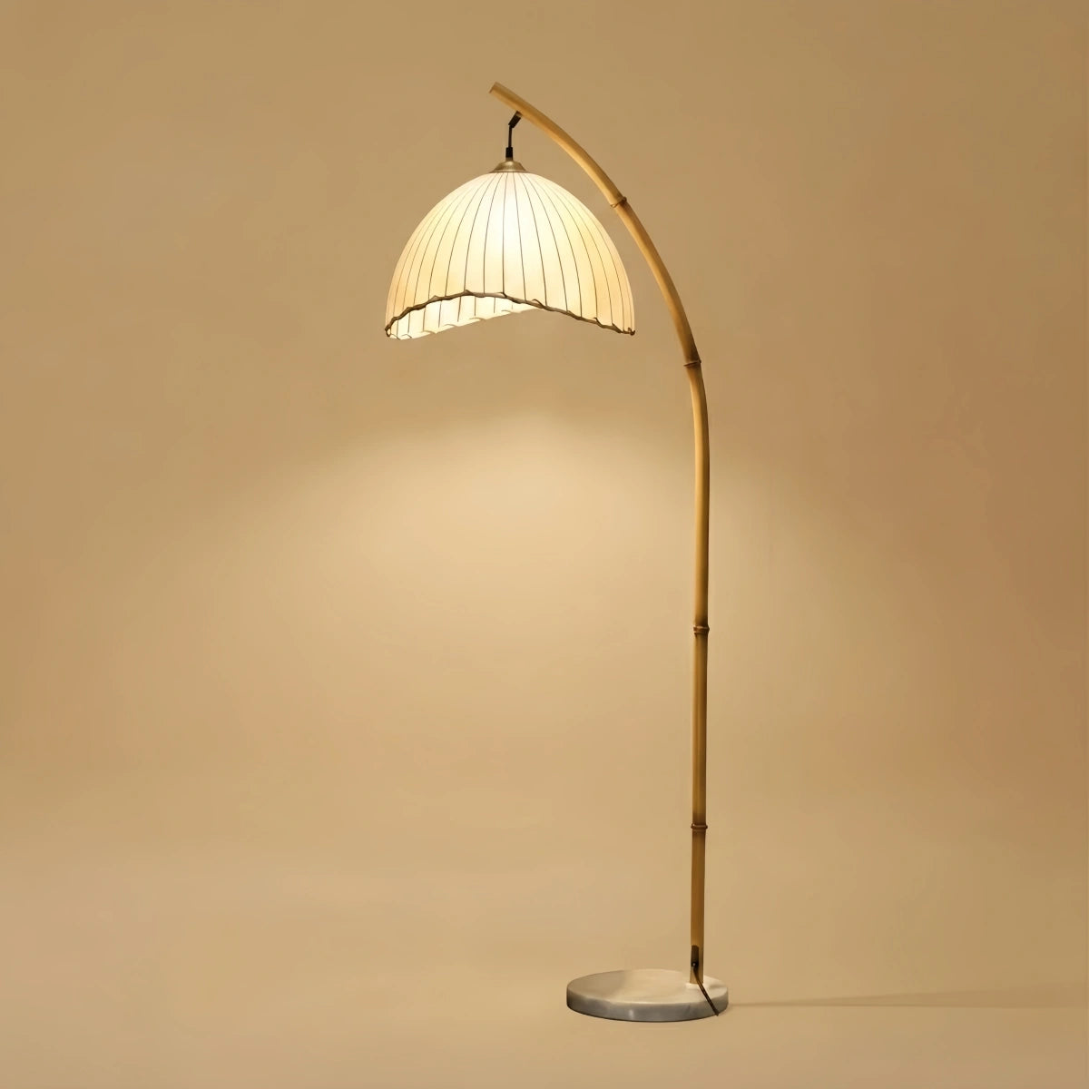 Velora Natural Beige Floor Lamp - Metal Frame with Fabric Bowled Shade