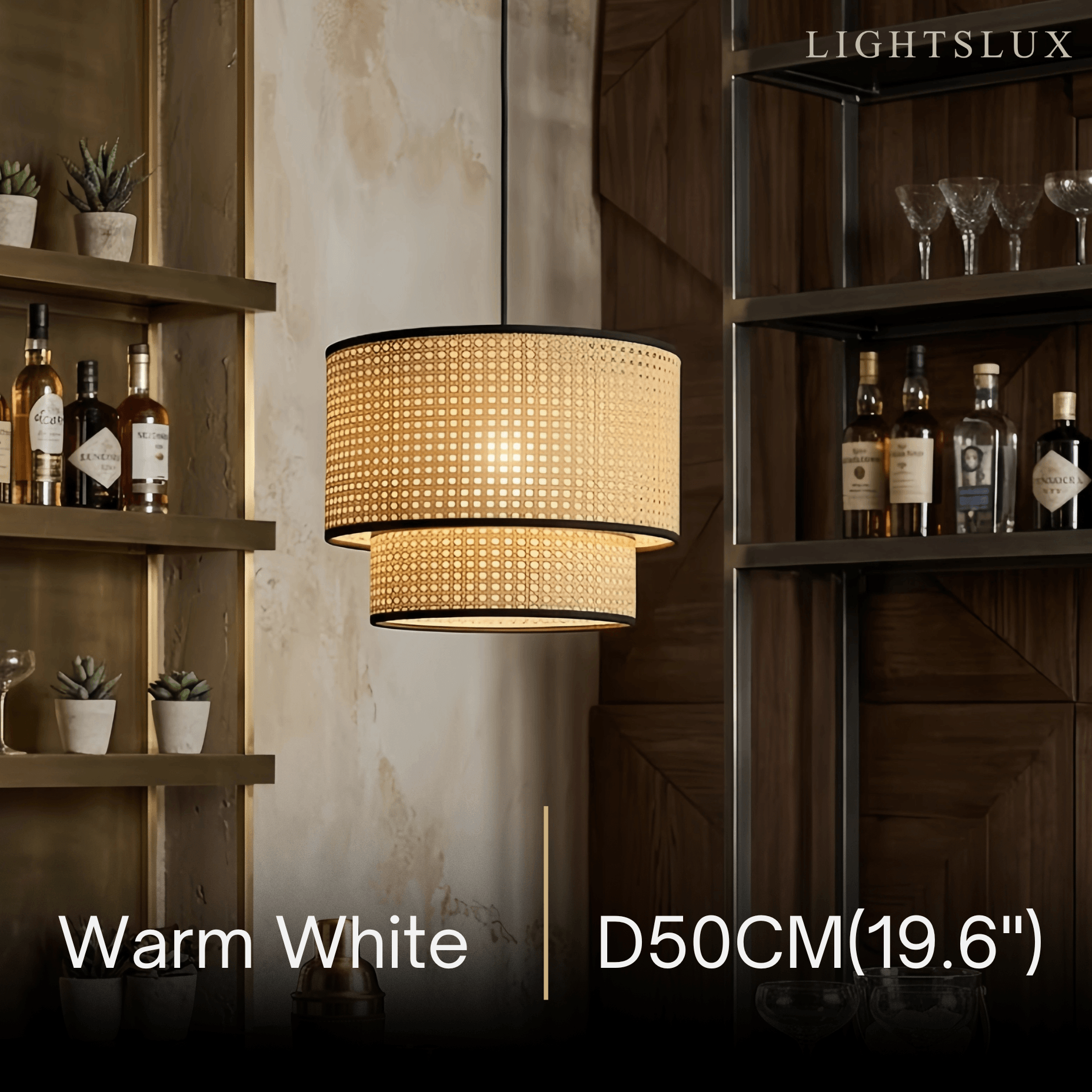 Rattan Pendant Light - Double-Layer Wood Lantern