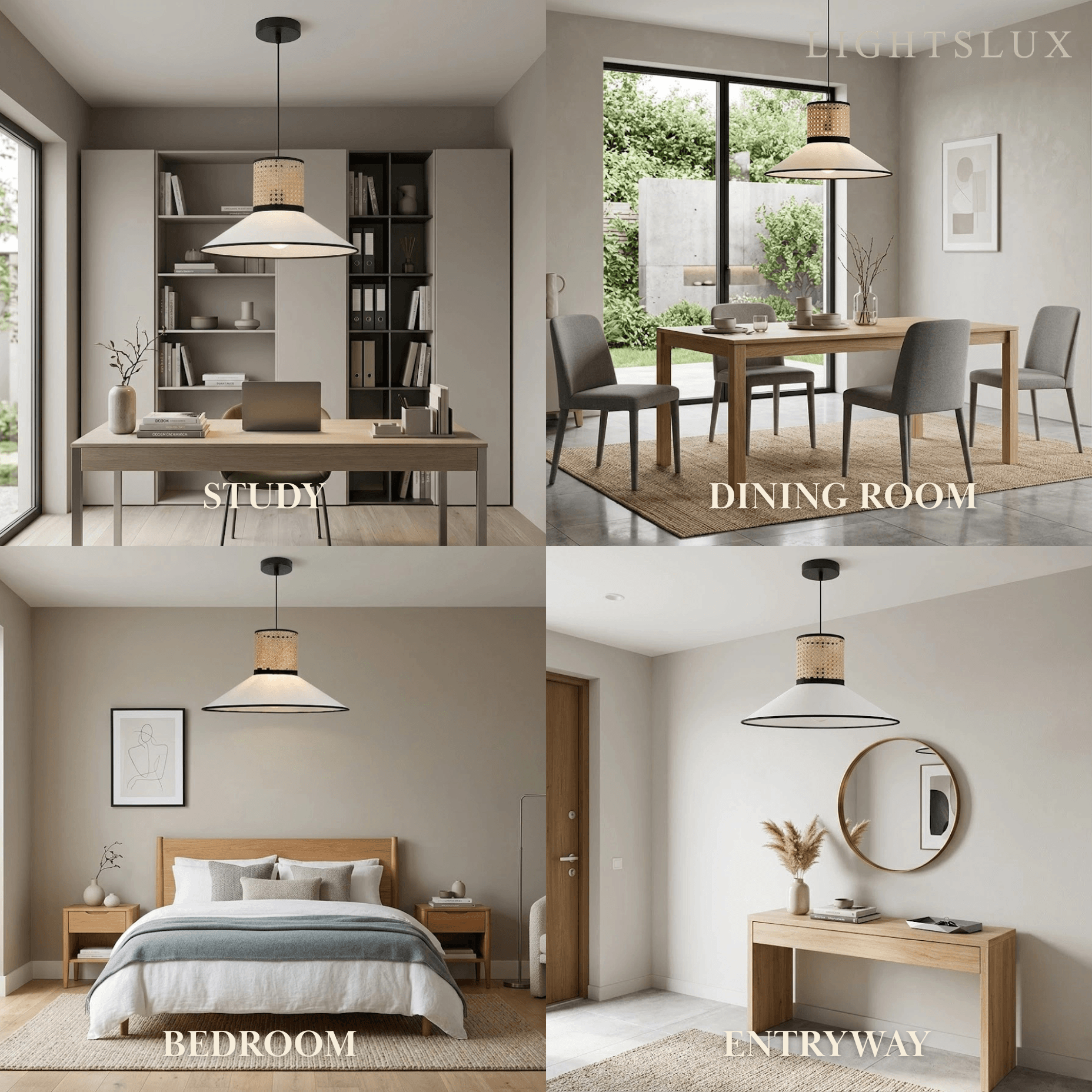 Bamburo Farmhouse Hooded Pendant Light — Fabric