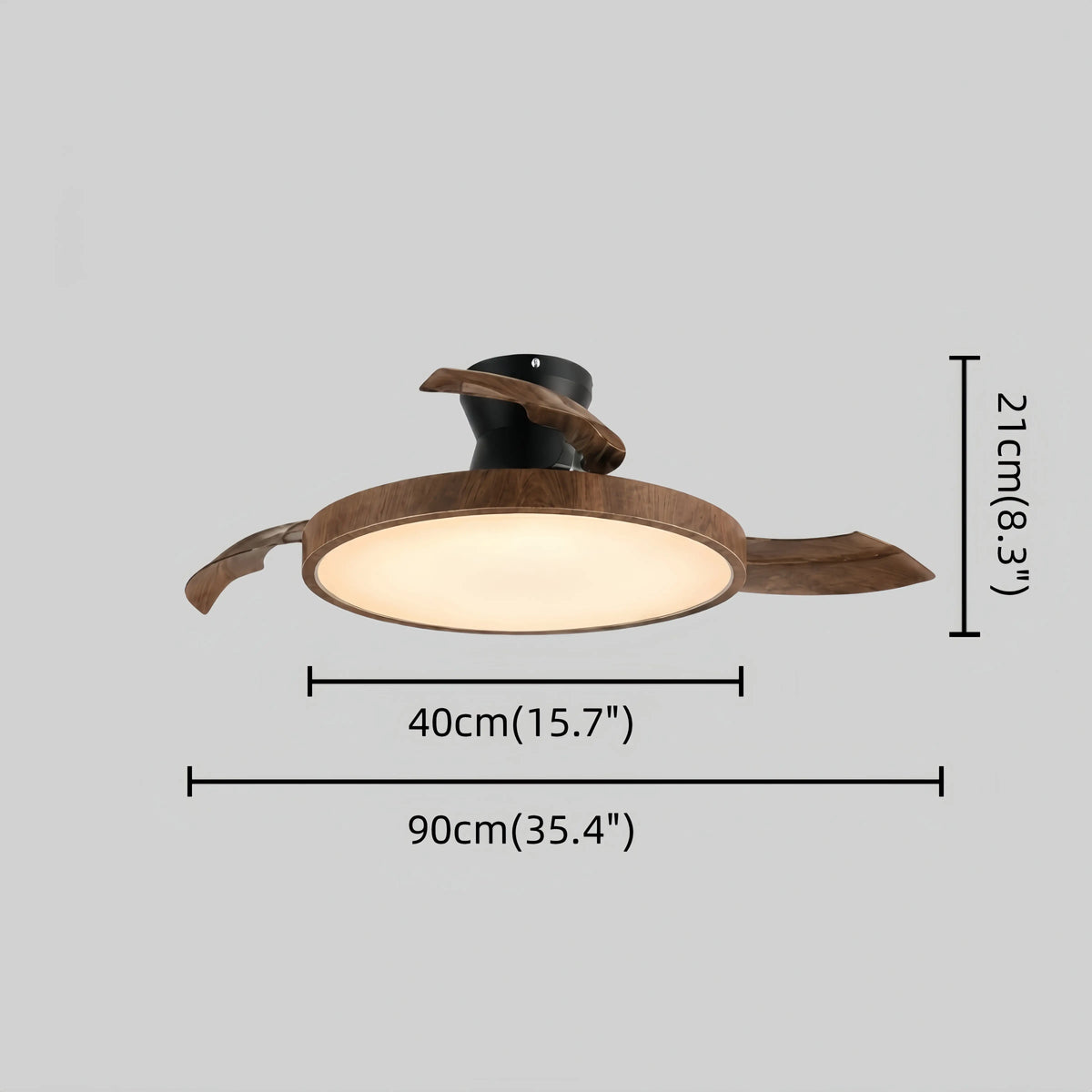 Sandora Modern Ceiling Fan Light -- PVC Acrylic Walnut Wood Black for Bedroom Size