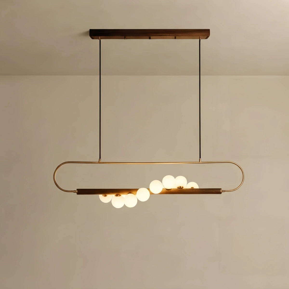 Nebula Modern Chandelier -- Glass & Brass with Walnut for Dining Room
