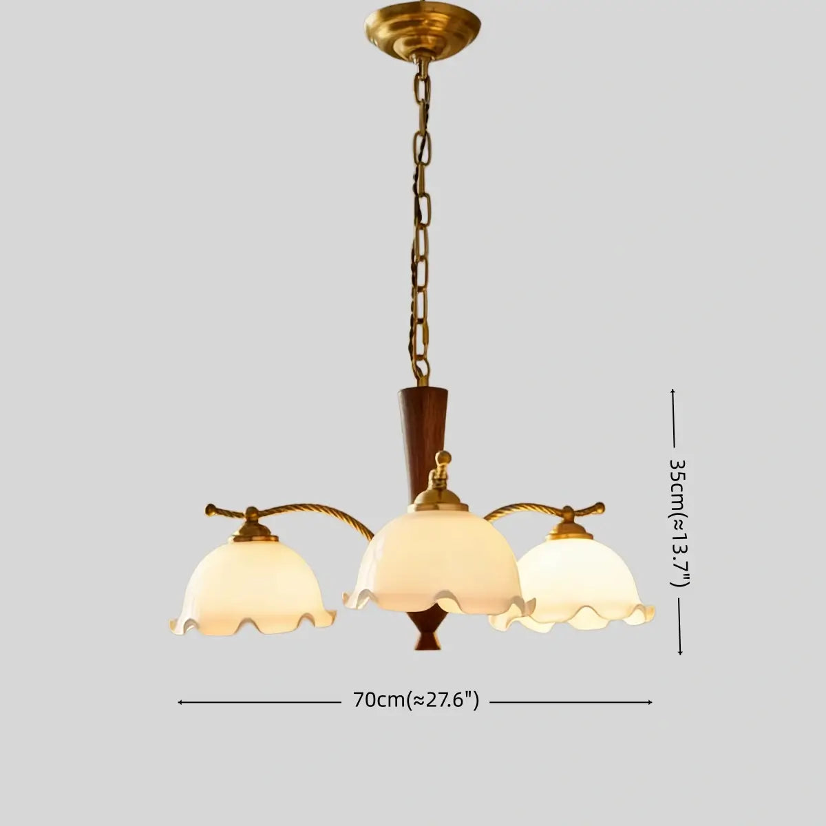 Excelis Iron Glass Walnut Wood Chandelier