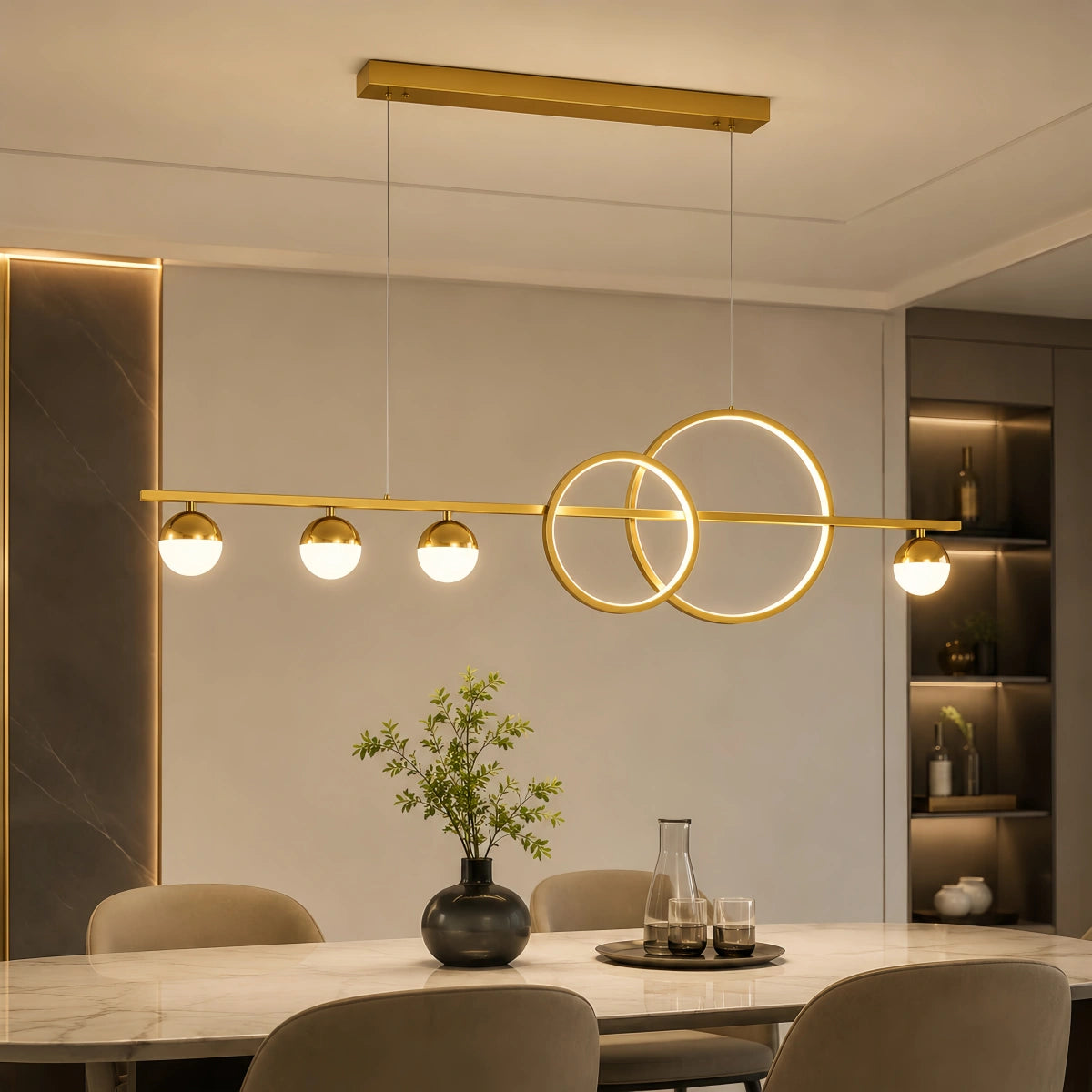 Strata Minimalistische Travertin-Pendelleuchte – gelber Stein für Kücheninsel, Esszimmer und Schlafzimmer