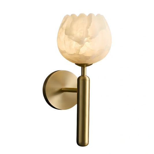 Alba Modern Wall Lamp -- Brass & Alabaster Flowers