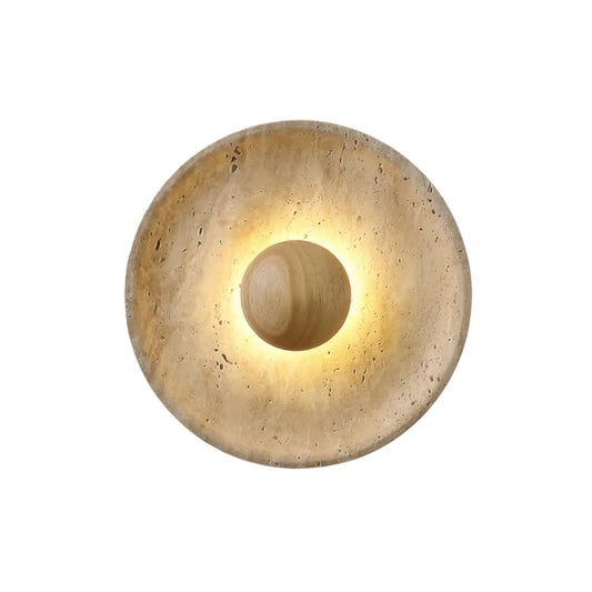 Minimalist Wall Lamp -- Yellow Travertine & Wood