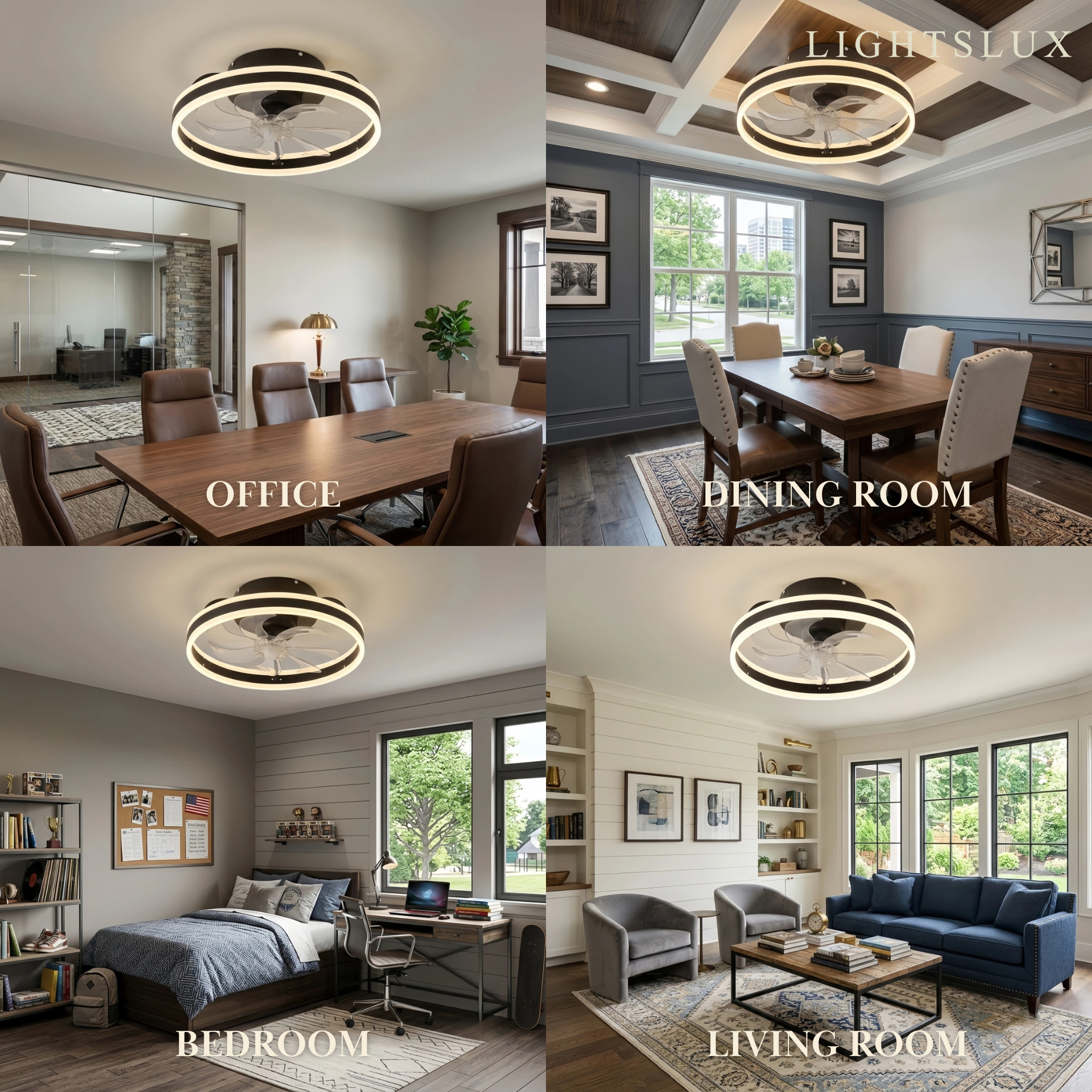 Vivara Moderner Semi-Flush Deckenventilator mit Licht – Geräuscharm, Eisen, ABS, Schwarz-Weiß, für Schlafzimmer