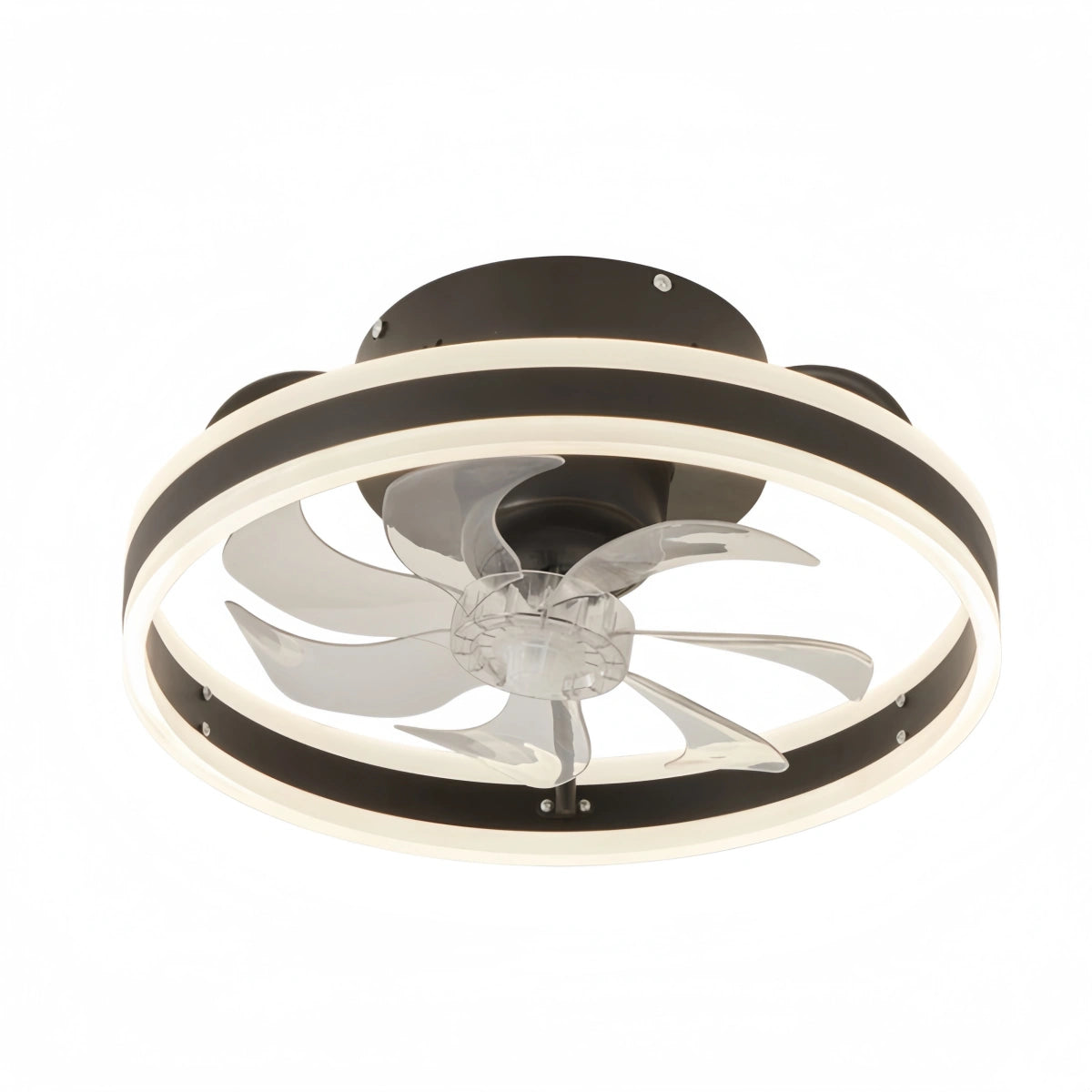 Vivara Moderner Semi-Flush Deckenventilator mit Licht – Geräuscharm, Eisen, ABS, Schwarz-Weiß, für Schlafzimmer