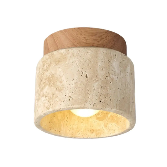 Minimalist Flush Mount Ceiling Light — Stone & Wood Yellow Log Color