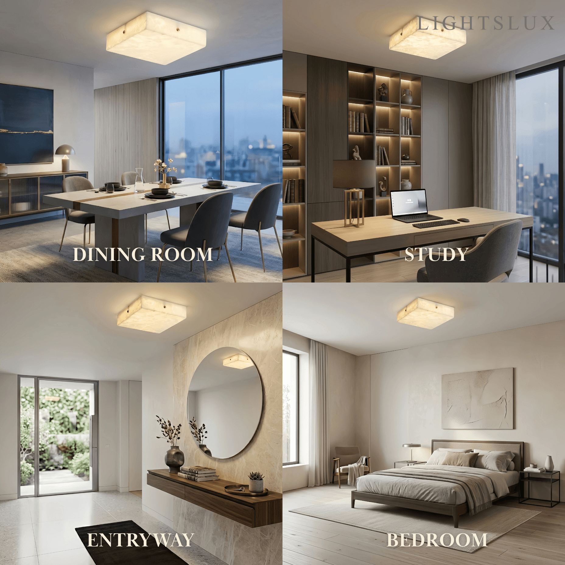 Minimalist Flush Mount Ceiling Light — Brass & Marble White