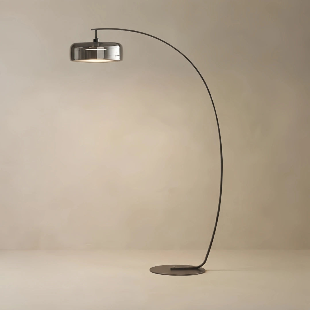Vivara Modern Floor Lamp -- Iron & Glass Amber/Smoky Grey for Living Room