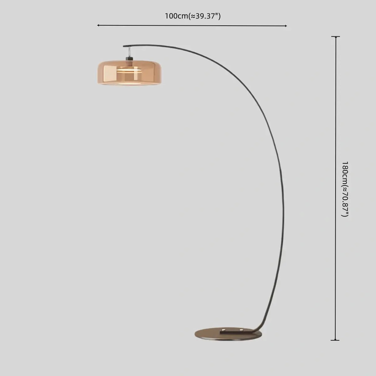 Modern Floor Lamp -- Iron & Glass Amber or Smoky Grey
