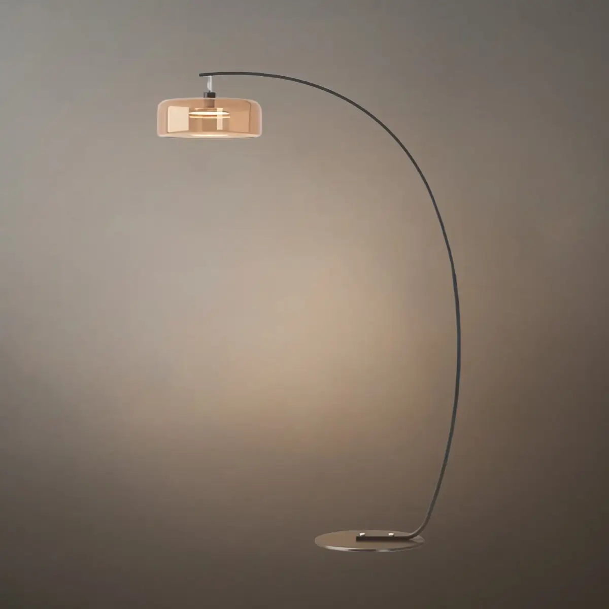 Modern Floor Lamp -- Iron & Glass Amber or Smoky Grey