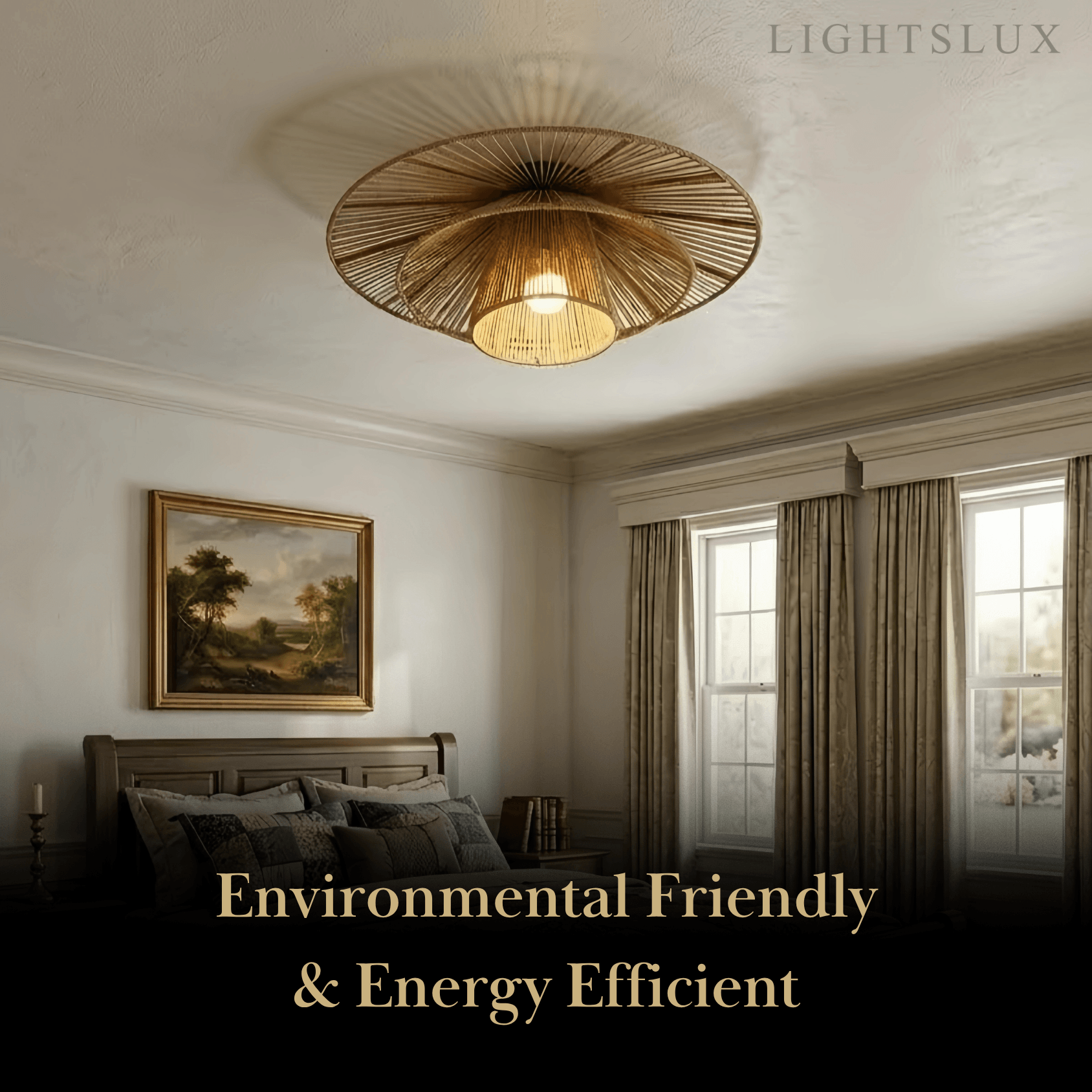 Natural Hemp Rope Flush Mount Ceiling Light -- Woven Linen Color