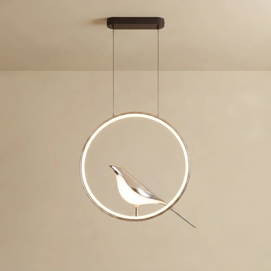 Nordic Pendant Light – Circular/Oval Magpie Bird Chrome/Gold