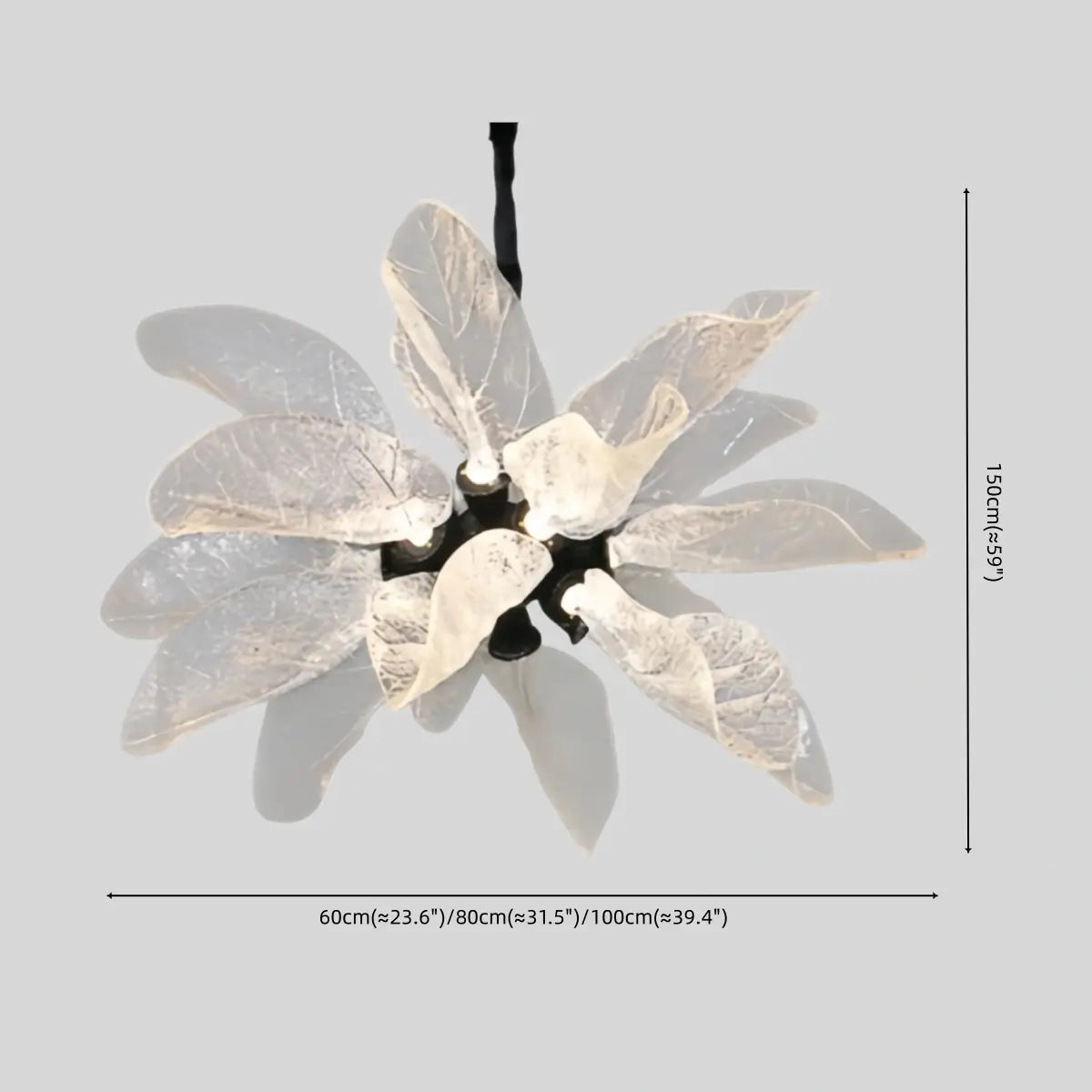 Crystal Leaf Chandelier -- Black Metal & Crystal