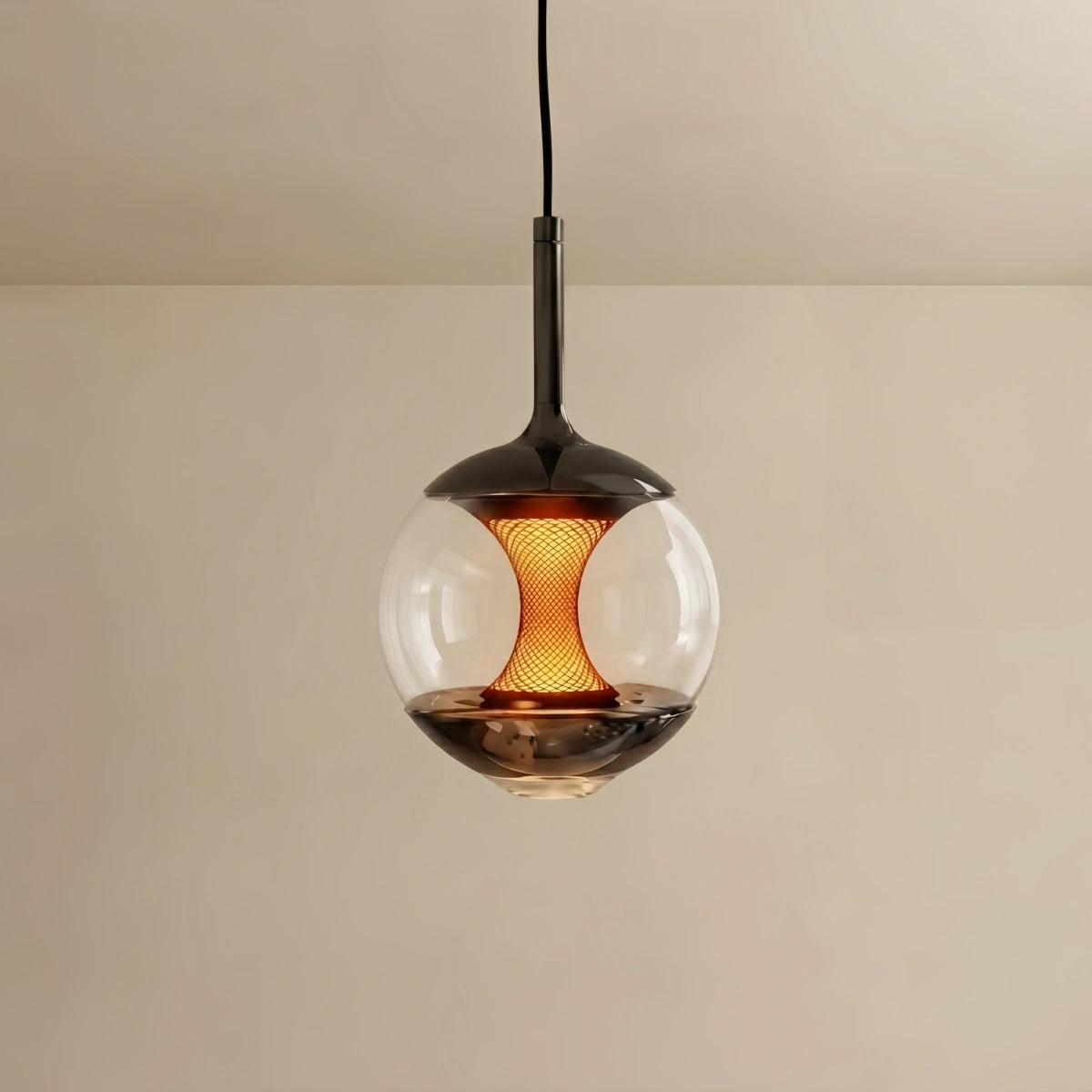 Vetro Modern Linear Pendant Light -- Black Metal & Glass Globe for Dining Room Kitchen