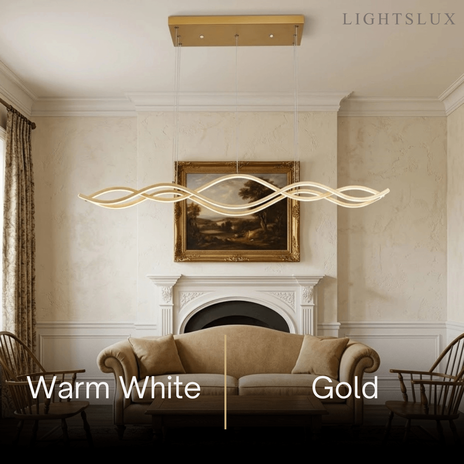 Modern Wavy Pendant Light -- Acrylic & Metal Black/White/Gold