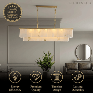 Modern Rectangular Alabaster Chandelier -- Gold