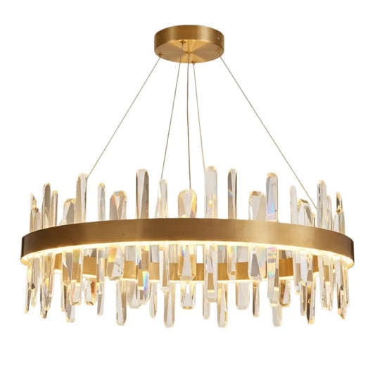 Excelis Luxury Round Crystal Chandelier – Gold Finish for Living Room/Dining Room