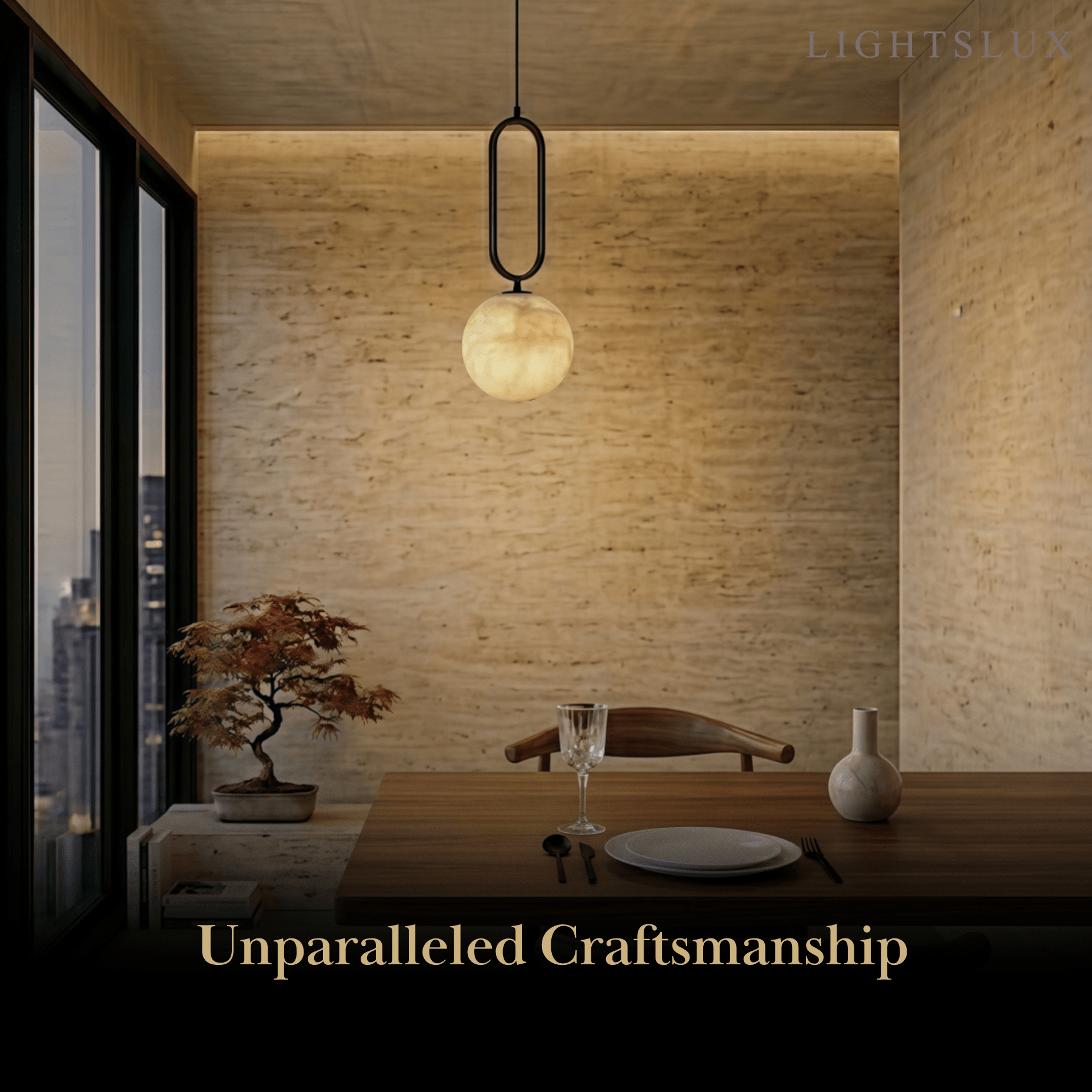 Alba Minimalist Alabaster Pendant Light – White Metal