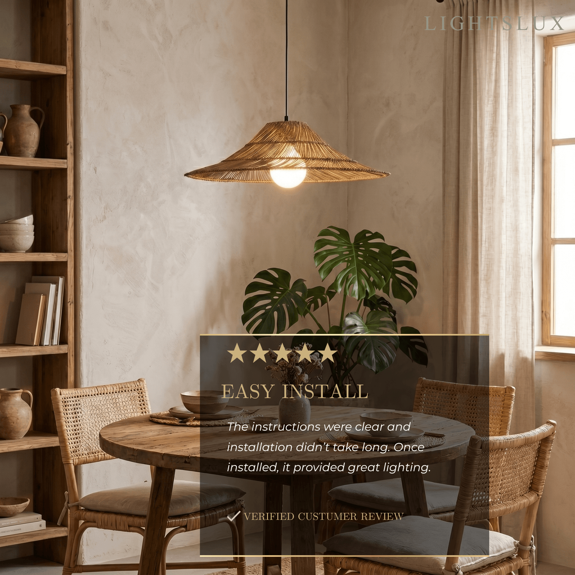 Bamburo Natural Rattan Pendant Light Conical Metal Woven Lamp