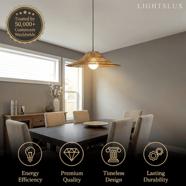 Bamburo Natural Rattan Pendant Light -- Natural Rattan for Bedroom Dining Room Living Room