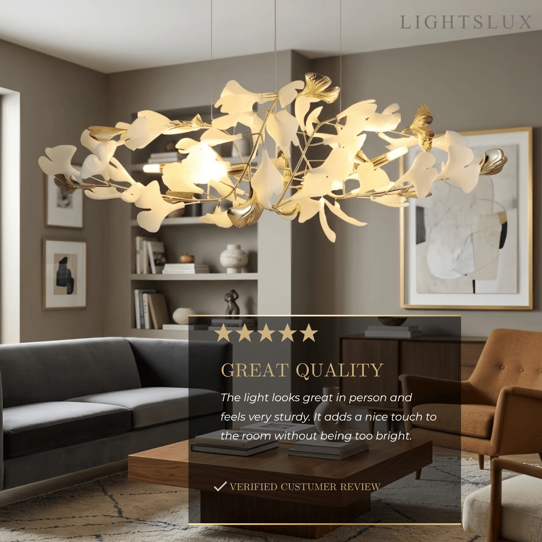 Velora Minimalist Ginkgo Leaf Chandelier -- Iron & Glass for Dining Room