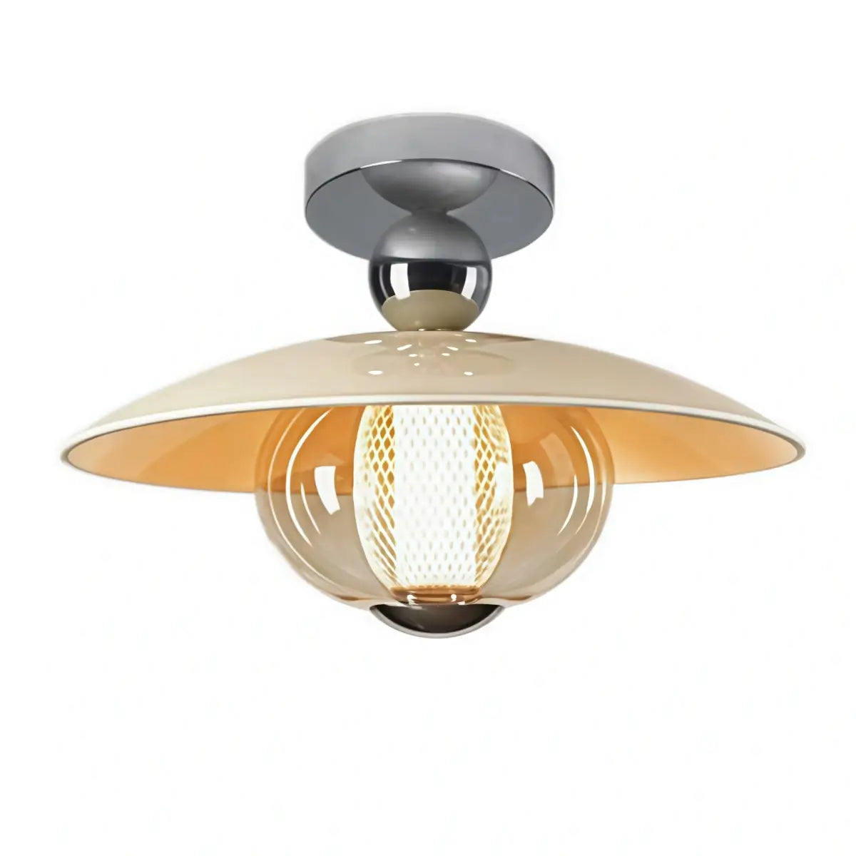 Irondale Vintage French Cream Ceiling Light -- Glass & Iron for Hallway
