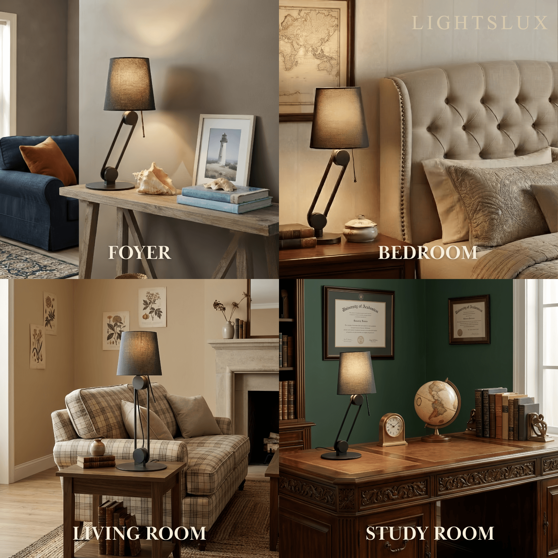 Irondale Minimalist Table Lamp -- Metal & Fabric Black for Indoor