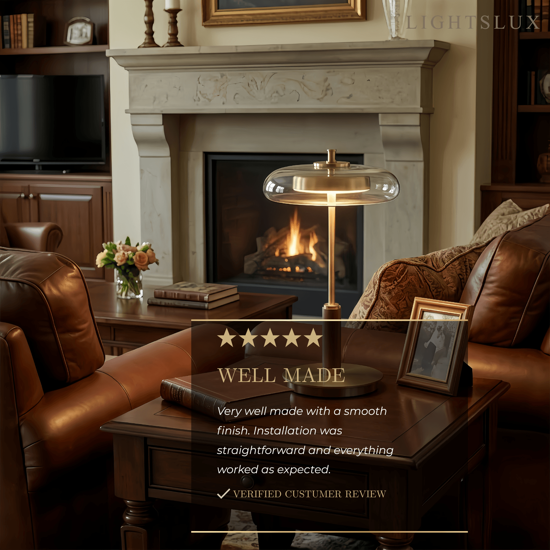 Classical Table Lamp -- Glass Wood Brass for Bedoom