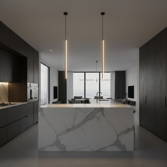 Arcato Minimalist Linear Pendant Light Black Metal Lamp for Bedroom
