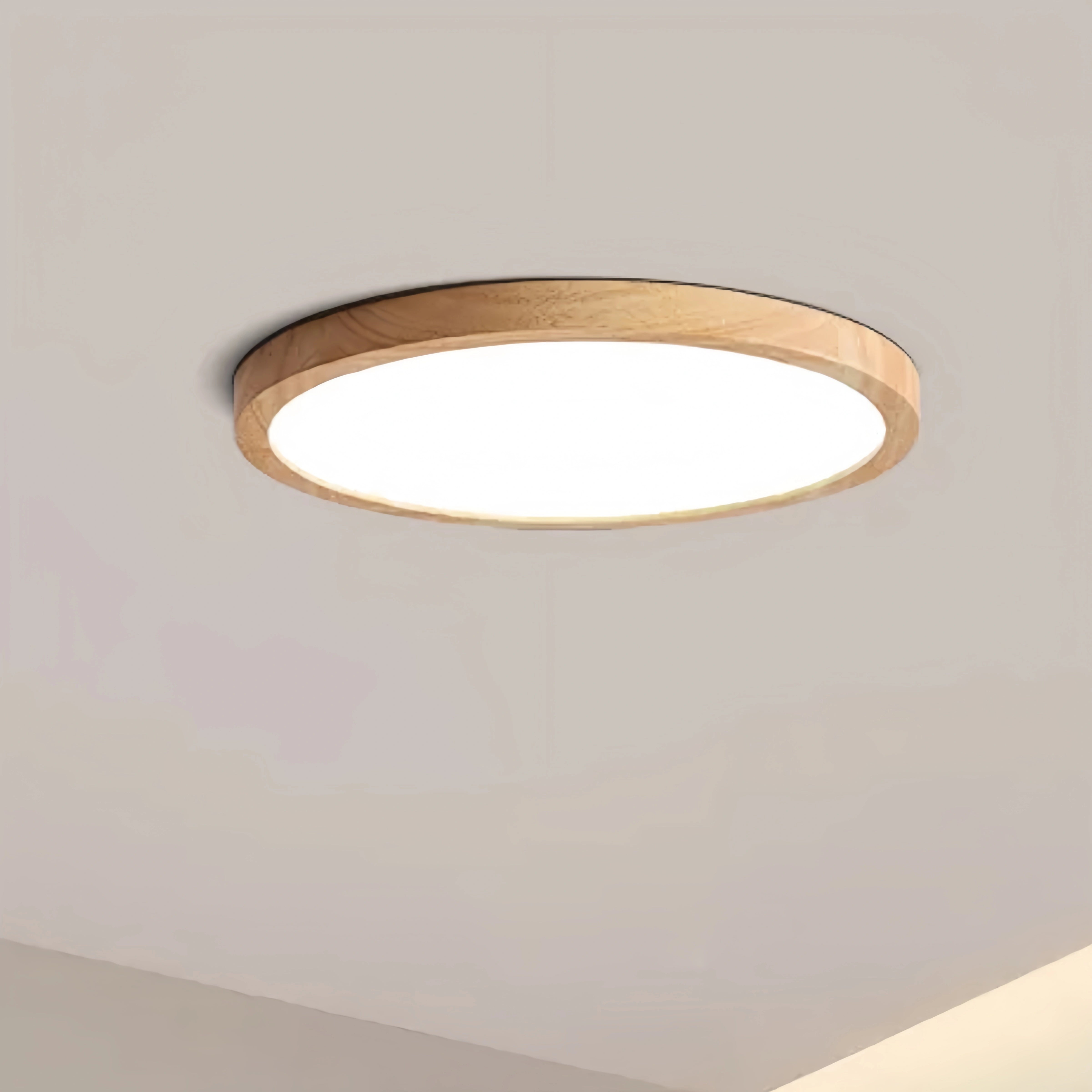 Zenno Moderne runde dimmbare Deckenleuchte – Holz/Acryl für das Wohnzimmer
