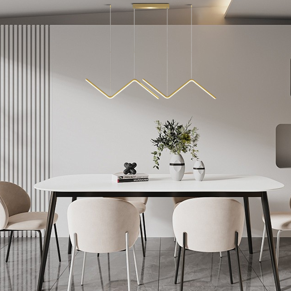 Arcato Minimalistische Pendelleuchte in Schwarz/Gold – Wellenförmige, lineare Metalllampe für das Esszimmer