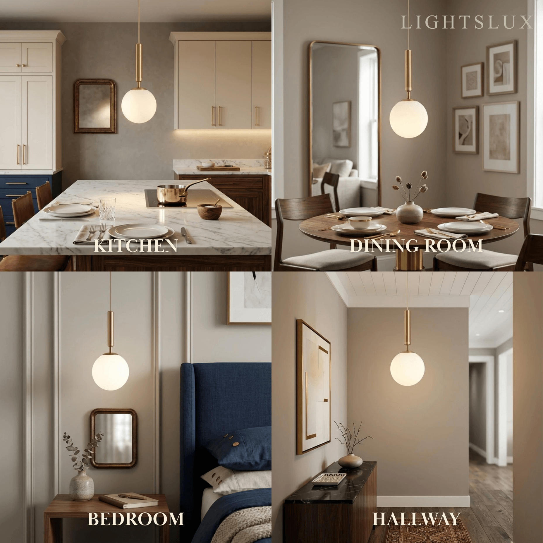 Modern Gold Pendant Light – Globular Glass/Metal Fixture