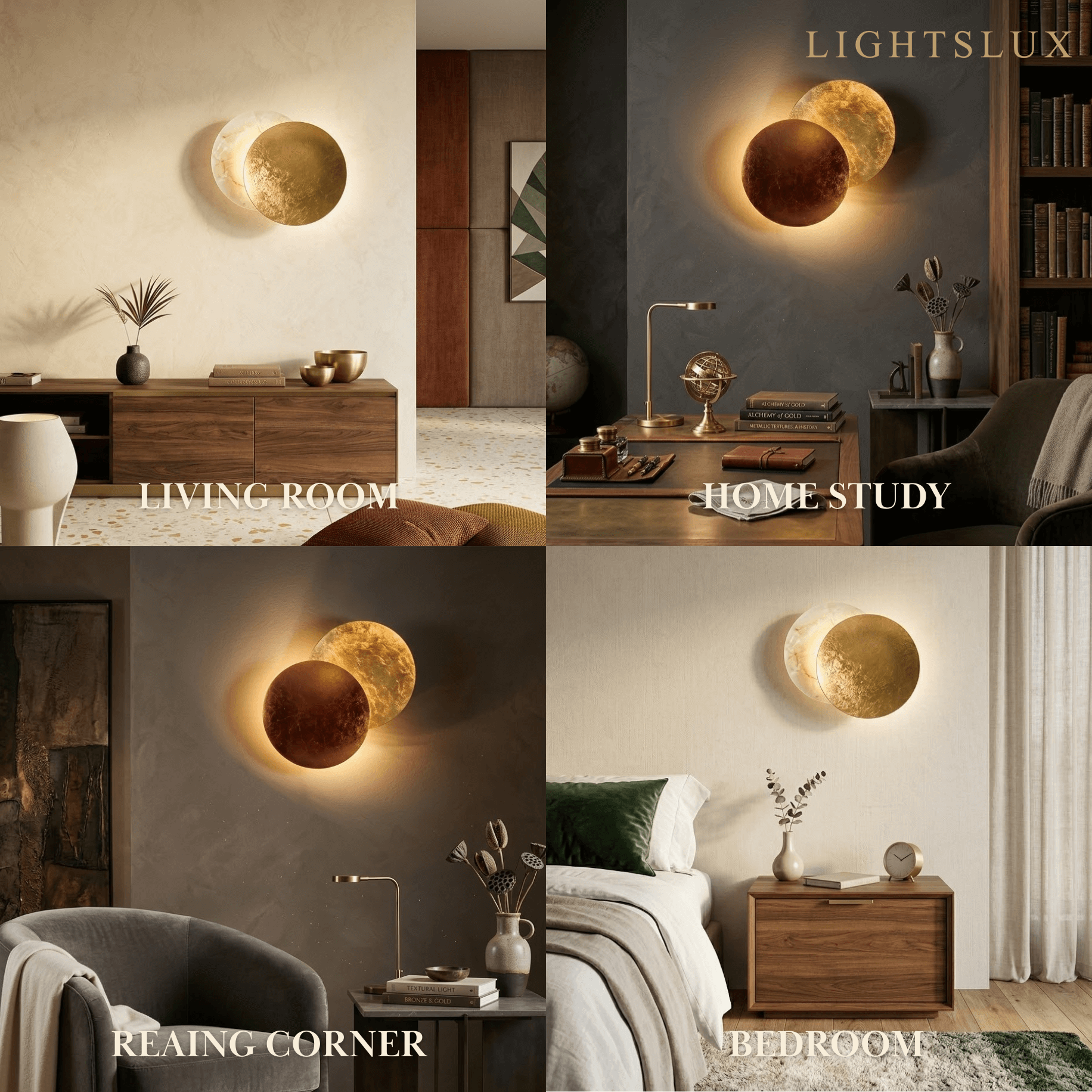 Lunara Nordic Moon LED Wall Lamp – Metal Gold/Red Copper for Bedroom