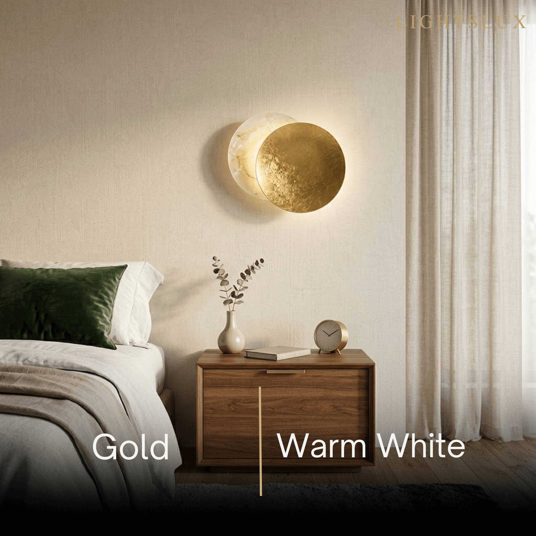Lunara Nordic Moon LED Wall Lamp – Metal Gold/Red Copper for Bedroom