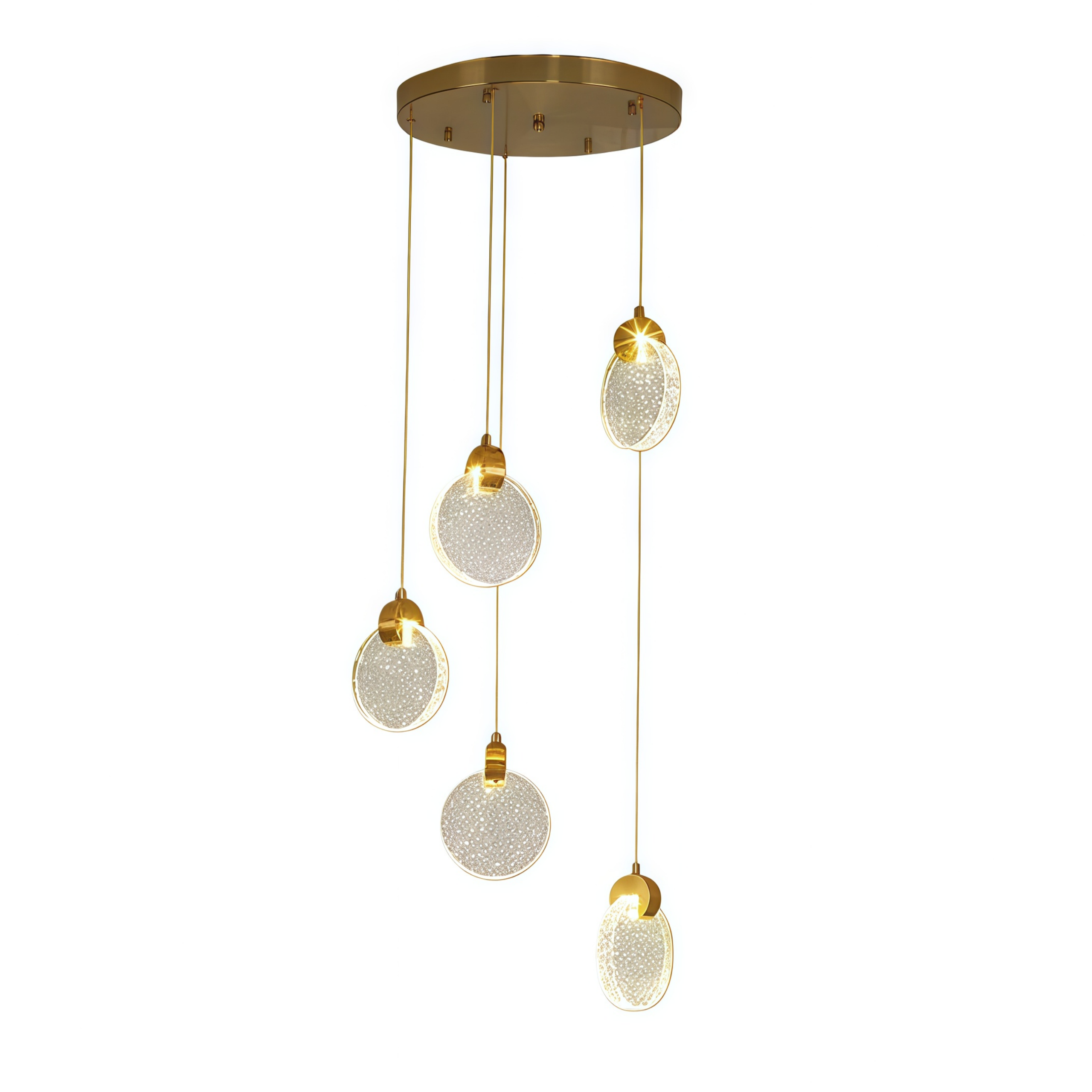 Round – Pendant Light Gold Metal/Crystal for Dining Room