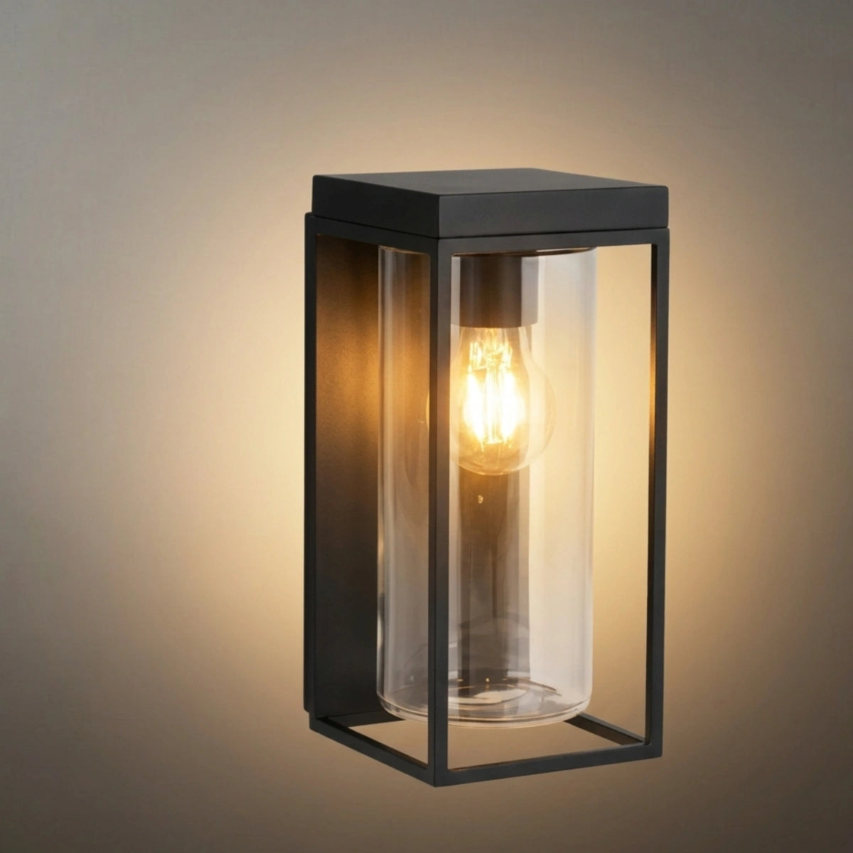 Irondale Moderne rechteckige Solar-Wandleuchte mit Sensor – Metall/Glas für den Außenbereich, Schwarz