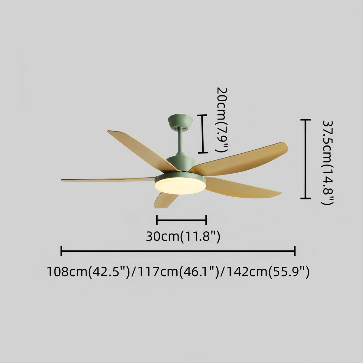 Sandora Modern Ceiling Fan Light -- Walnut Wood Green for Bedroom