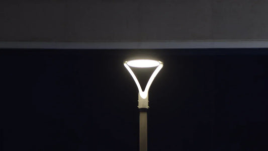 Modern industrial outdoor lamp illuminating a dark area, important for industrial outdoor lamp selection 2025.