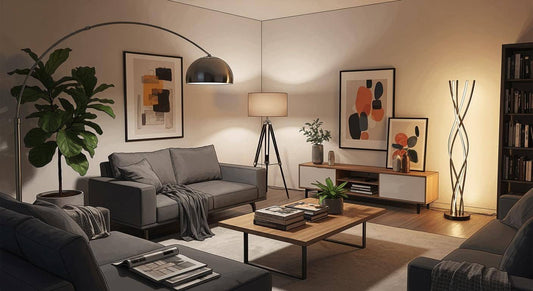 Stylish living room showcasing best floor lamp styles 2026 with modern decor and warm lighting.