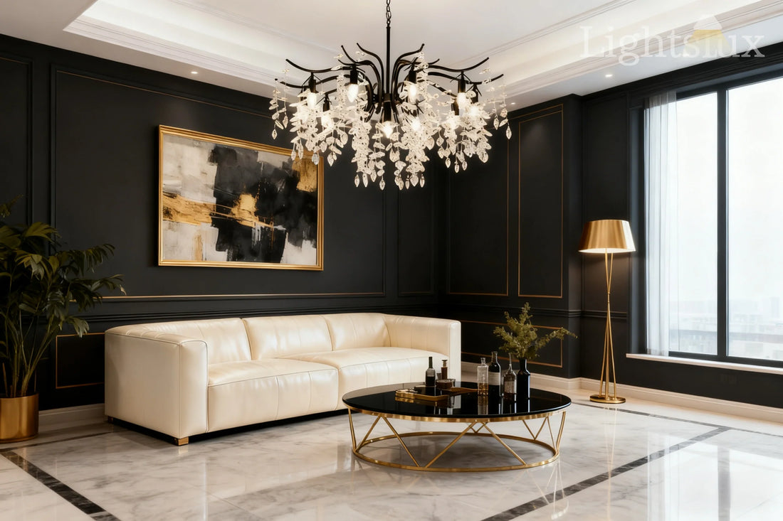 Bright living room featuring elegant chandelier and stylish decor with expert lighting ideas for living room.