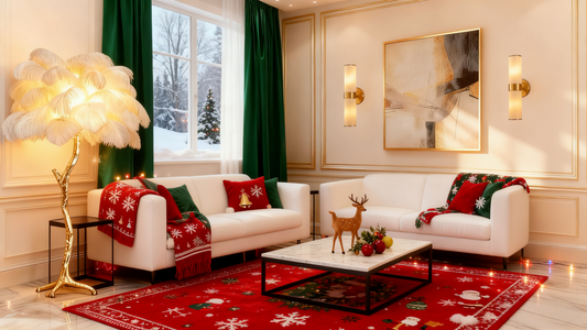 Cozy living room featuring affordable winter lighting ideas with festive decor and warm tones.