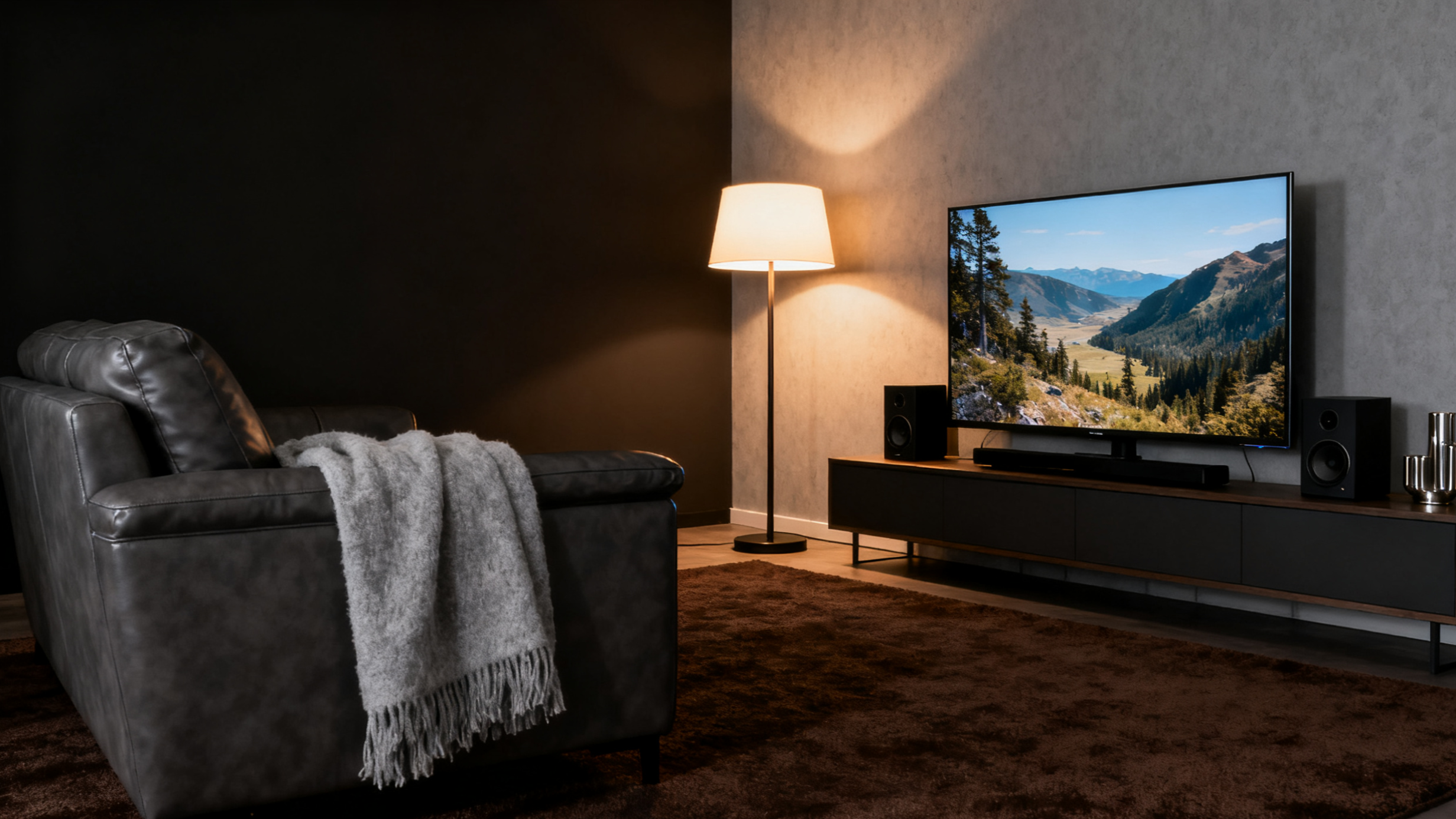 Modern floor lamps for living room illuminating a cozy seating area with a TV and stylish decor.