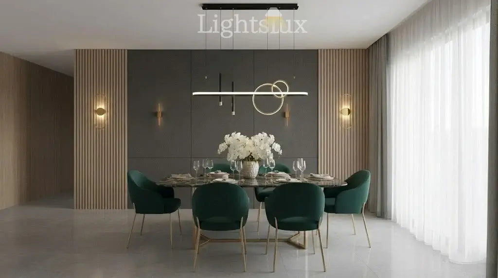 Modern dining room featuring the best pendant light for dining room 2026 above an elegant table setup.