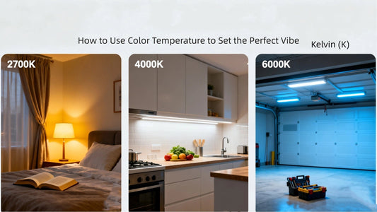 Image showcasing color temperature mood lighting at 2700K, 4000K, and 6000K to create the perfect vibe.
